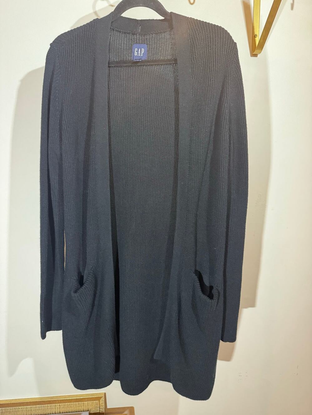 GAP Black Knit Cotton Blend Duster Length Open Cardigan